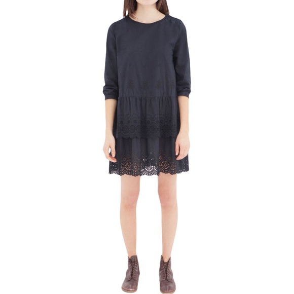 The Great. The Dolly Dress Black Eyelet Cotton - Picture 1 of 14